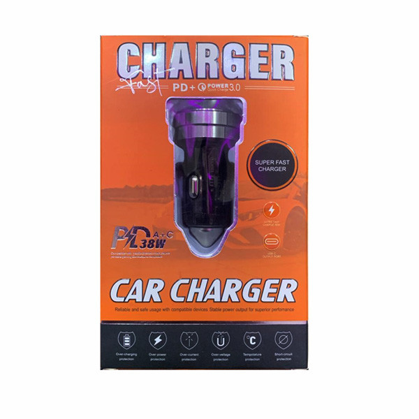 OEM Super Fast Car Charger PD A+C 38W, 1xUSB Mini +1xUSB-C