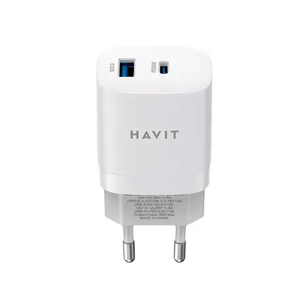 Havit 2-Ports UK Charger 30W, White Color, Model No. UC30