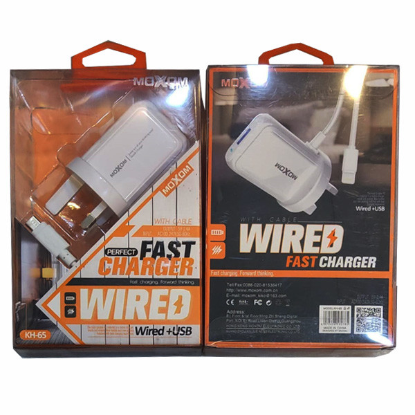 Moxom Single USB Power Adapter With Built In Micro USB Charging Cable Model No. KH-65