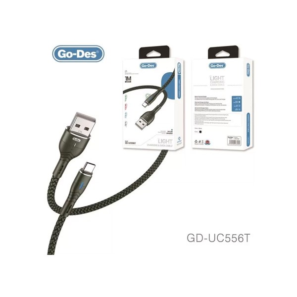 Go-Des Light Charging Data Cable Type-C 1m, Black Color, Model No. GD-UC556T