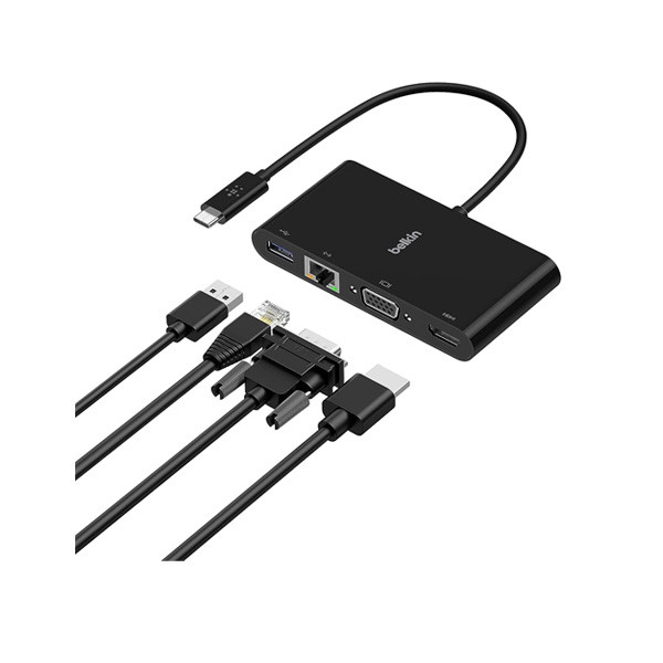 Belkin USB-C Multimedia Adapter with Ethernet, USB-A 3.0, VGA, & 4K HDMI Ports Model No. AVC005btBK