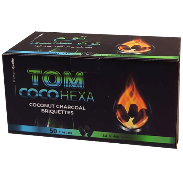 Tom Coco Hexa Hookah Natural Charcoals Coconut Briquettes, 1kg, 50pcs