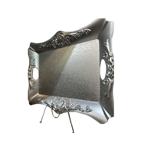 Luxury Plastic Single Gold & Silvered Serving Trays with 3D Side Designs for Coffee/Tea/Breakfast