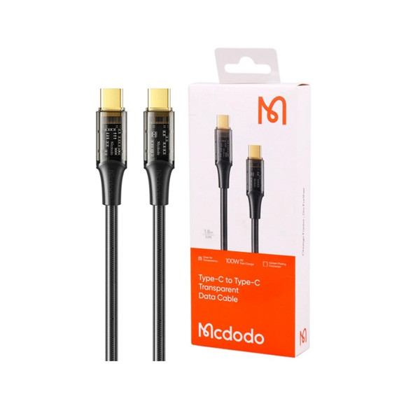Mcdodo Amber Series Cable USB-C to USB-C PD 100W Transparent  Cable 1.2m, Black Color, Model No. CA-2110
