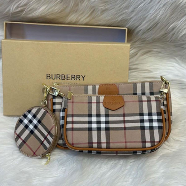 Burberry (Master Copy - Nova Check Style) Baguette Bag with Round Zipper Closure Wallet