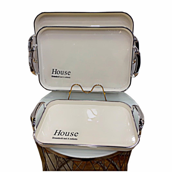 Jisader Elegant Decorative Serving Tray white Color with Steel Handles & Finishings - House Household and A esthetic Imprinted Logo