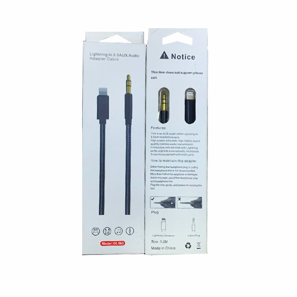 OEM Lightning to 3.5mm Aux Audio Adapter Cable, Black Color, Model No. GL060