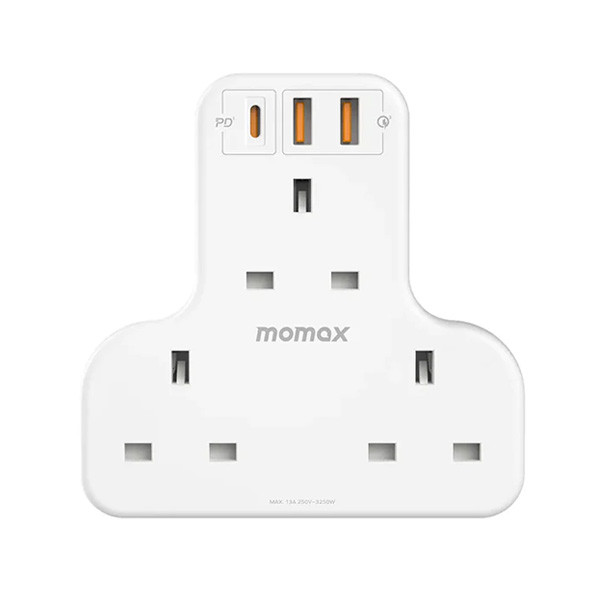 Momax Oneplug 3-Outlet T-Shaped Extension Socket with USB Model No. US6UKW