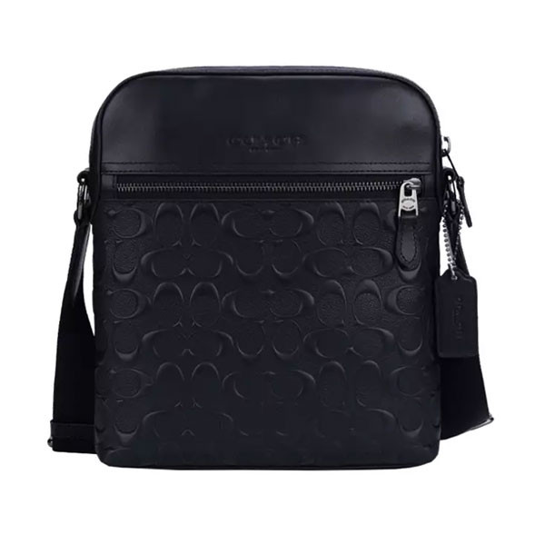 Coach Houston Relief Print Cow Leather Shoulder-Crossbody Bag, Medium Size, for Men, Black Color