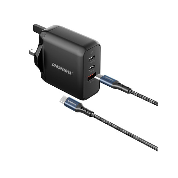 Rockrose Sparta CC1 3A 65W 1M Type-C to Type-C Cable, Black Color, Model No. RRCS18CC1