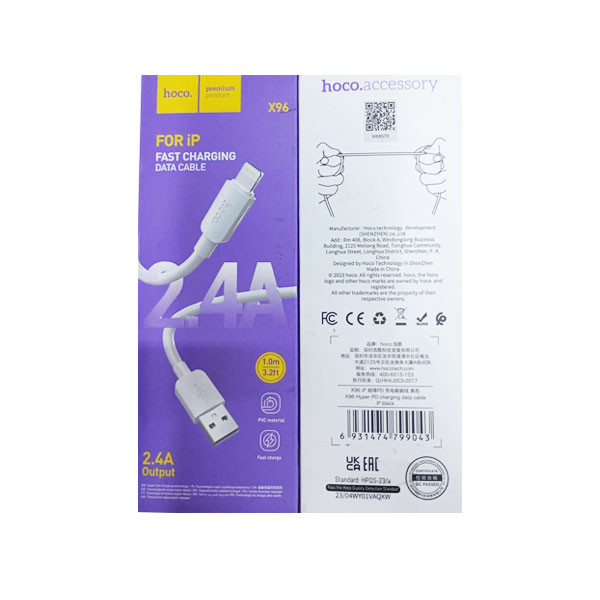 Hoco for iP Fast Charging Data Cable, 1m, Current up to 2.4A, Model No. X96