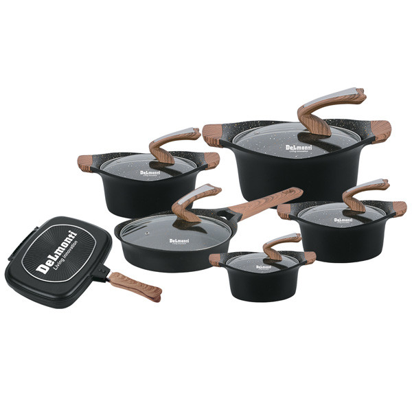 DeLmonti Cookware Set 12Pcs Nano Granite, Black Color, Model No. DL1160-BL
