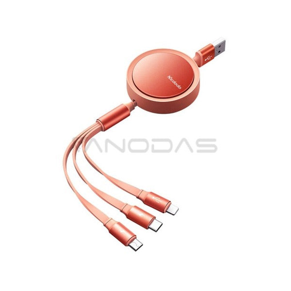 Mcdodo 3in1  Retractable Cable 1.2m, Orange Color, Model No. CA-7252