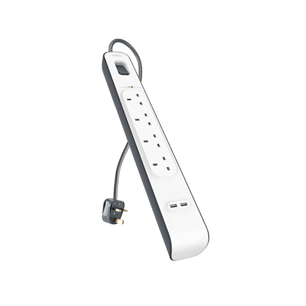 Belkin Surge Protector 4-Socket Extension Lead with USB, 2m, 2.4A, White Color, Model No. BSV401af2M