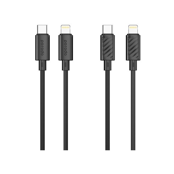 Porodo Blue 20W PD Type-C to Lightning PVC Cable 1.2m, Black Color