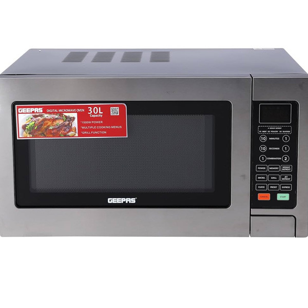 Geepas Oven-4 Digital Microwave Oven/Grill/SS/1500W Steel/30L, Model No. GMO1897