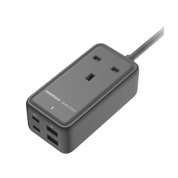 Momax OnePlug Power Strip 65W GaN Extension Cord with USB Space, Gray Color, Model No. US15UKE