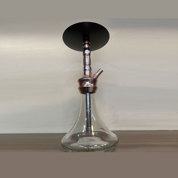 Al Amasi Single Hose Small Size Hookah, with Bronze Color Metallic Body, Black Metallic Top Tray & Transparent Glass Base