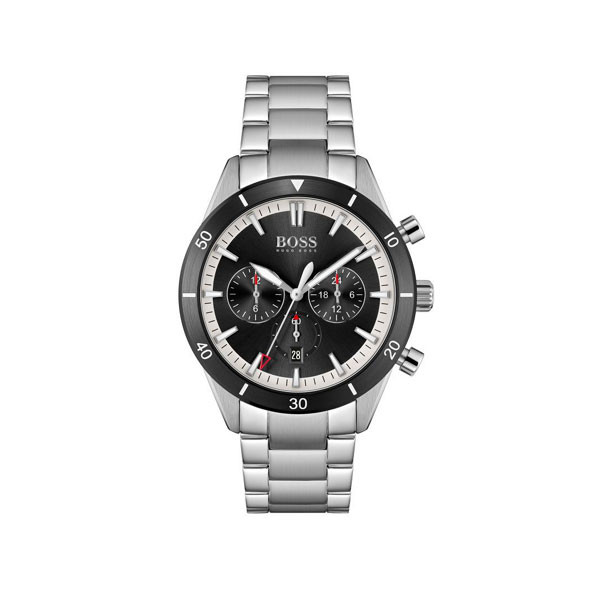 Hugo Boss Santiago Silver & Black Analog Men's Watch with Silver Stainless Steel Bracelet Model No. 1513862
