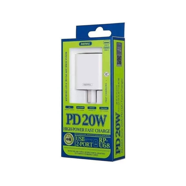 Remax Surie 20W PD+QC Fast Charger, White Color, Model No. RP-U68