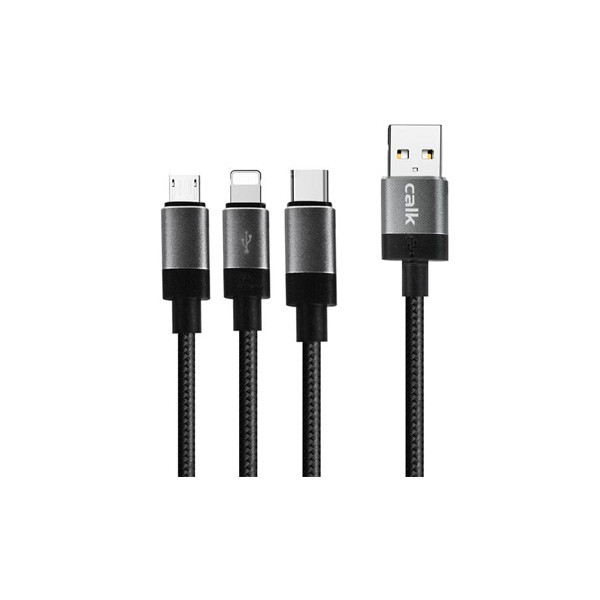 Calk Three In One Braid Data Cable, Black Color, Model No. XC030