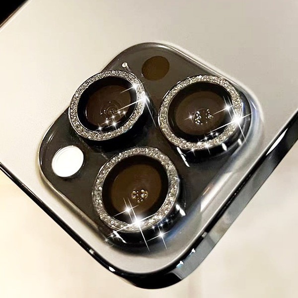 Luxury Diamond Tempered Glass Camera Lens Protector for iPhone 13 14 15 Pro Max & 13 14 15 Cell Phone Rear Lens Protection Ring Glass