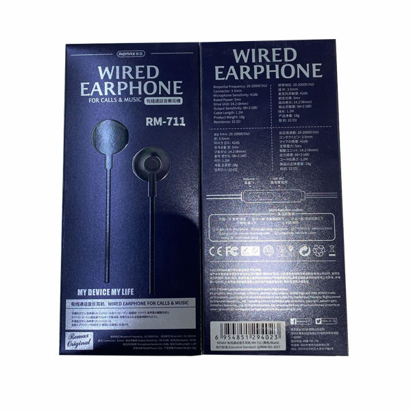 Remax Wired Earphone Black/White Color Model No. RM-711