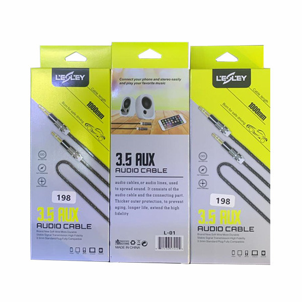 Lesley Aux Cable 3.5mm Male to Male Right Angle Stereo Audio Cable 3.28 FT Plating Copper Core Compatible with Car Aux Cord, Smartphone, MP3 Player, Black Color