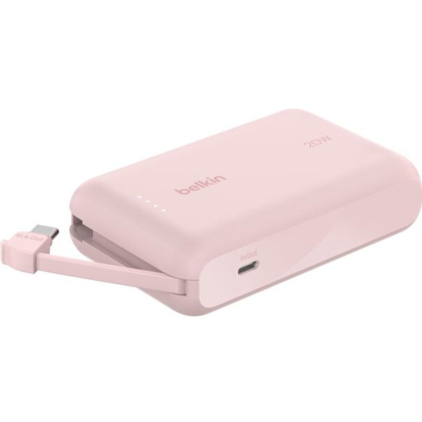 Belkin BoostCharge Power Bank 20W 10K with Integrated Cable, Pink Color, Model No. BPB021hqPK