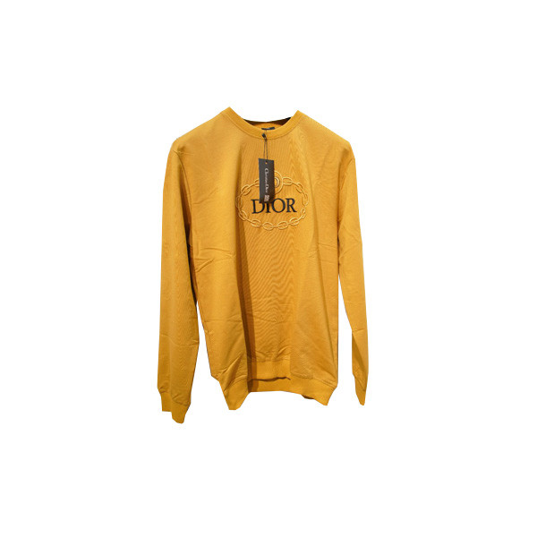 Christian Dior Winter Blouse for Men with Big Logo Graphic Print - Yellow Color
