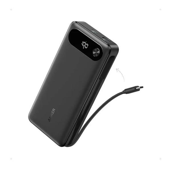 Anker Power Bank 20000mAh 87W With Built-In USB-C Cable, Black Color, Model No. A1383H11