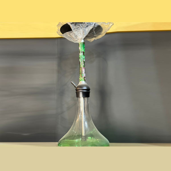 GLX Single Hose Hookah, with Green Metallic Full Designed Body, Metallic Top Tray & Transparent Glass Base