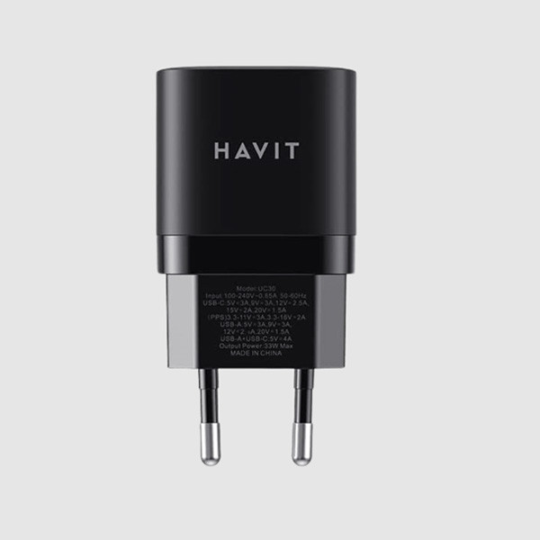 Havit EU 2-Ports Travel Charger 30W, Black Color, Model No. UC303EU