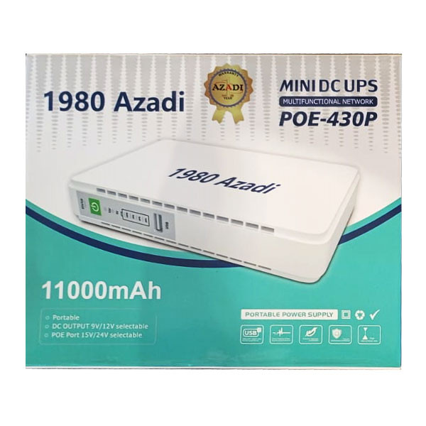 Azadi 1980 Mini DC UPS, 11000mAh, Multifunctional Networks, White Color, Model No. POE-430P