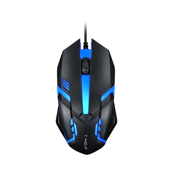OEM T-Wolf Wired V1 Colorful Light Business Office Mouse, Black & Blue Color