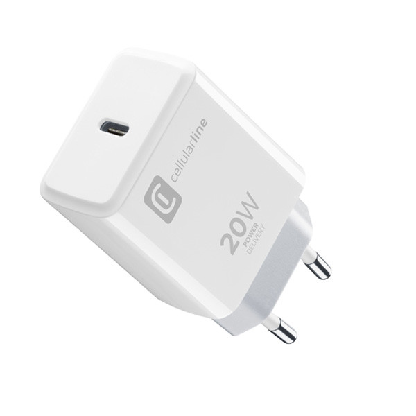 Cellularline Travel charger 20W USB Type-C Micropack for Apple, White Color, Model No. ACHIPHUSBCPD20SMLW