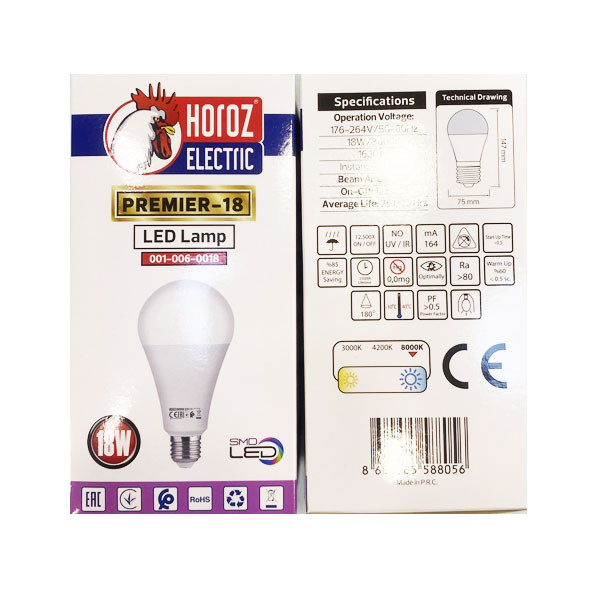 Horoz Electric Led Lamp A60, 18W, A+, 1600lm, 4200K, E27, Screw, Model No. PREMIER-18