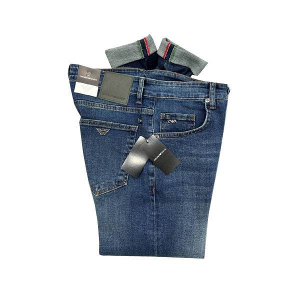 Emporio Armani Blue Washed Out Color Jean Straight Line with Turned Patties for Men Model No. 20.26/3