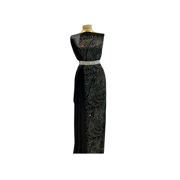 Elegant Silk Sleeveless Women Dress Consisted of Right Full Black Tunic & Black Long Dress with Strass Designs & Strass Belt