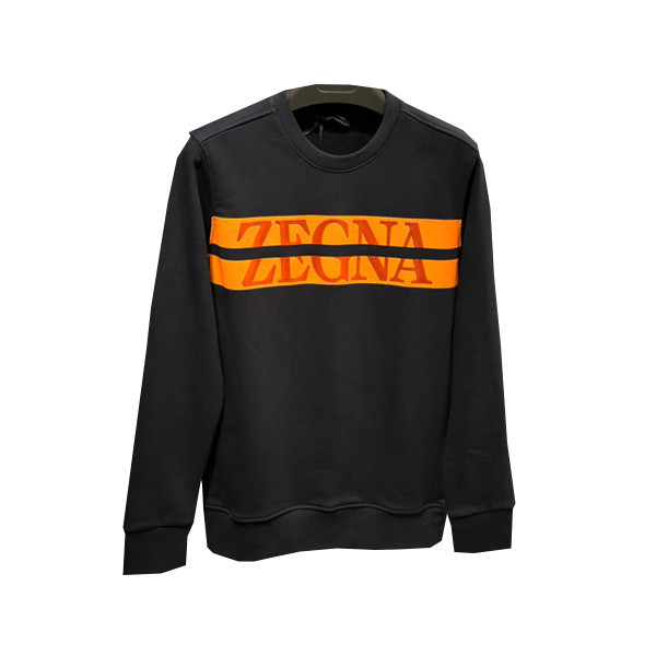 Zegna Casual Fit Winter Blouse for Men with Big Zegna Logo Double Ligned Graphic Print in the Middle of the Chest, in 4 Color Combinations (Beige & Gray, Black & White, Dark Gray & Orange, White & Ora