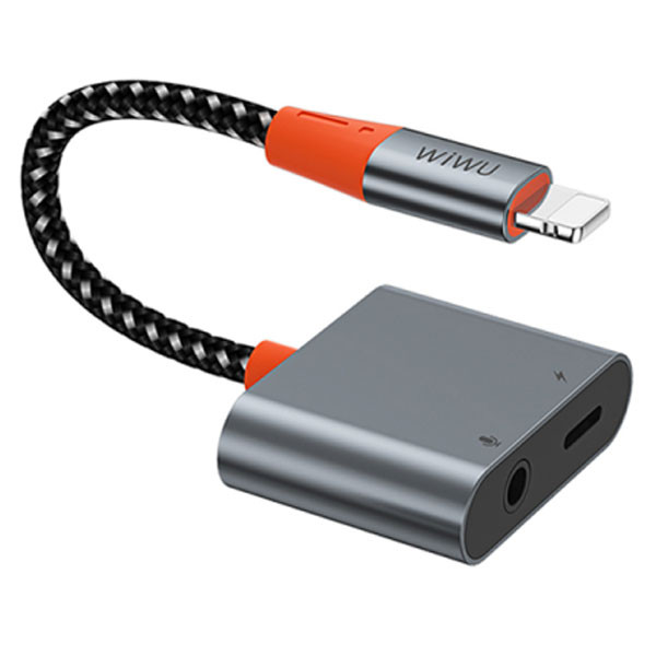 WiWU Lightning to Lightning & 3.5mm Audio Adapter, Gray Color Model No. LT08