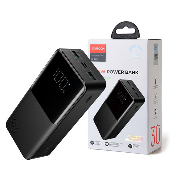 Joyroom Power Bank, 22.5W 30000mAh, 2 Inputs + 3 Output LED Display, PD 3.0 QC, Black Color, Model No. JR-QP193