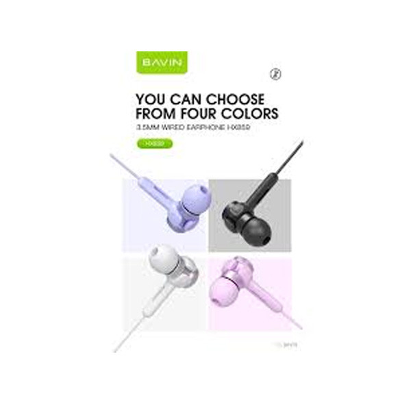 Bavin Universal Stereo Headset 3.5mm Audio Jack Wired Earphone w/ Microphone, Purple & Pink Color, Model No. HX859