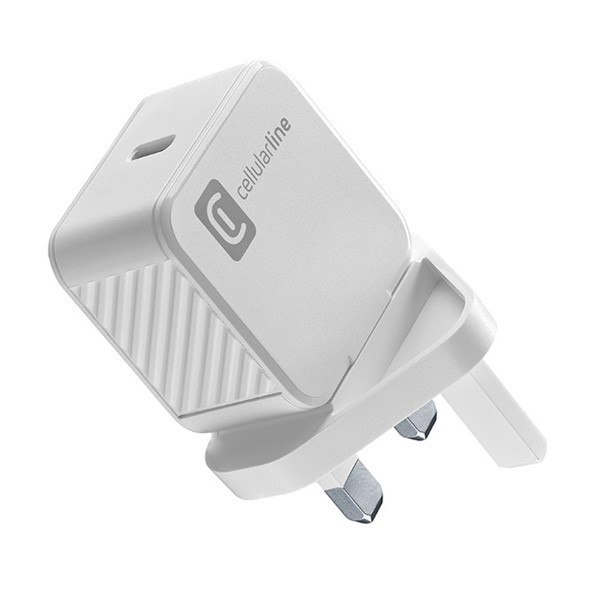 Cellularline 20W Wall Charger UK Plug, White Color, Model No. ACHUSBCPD20UKW