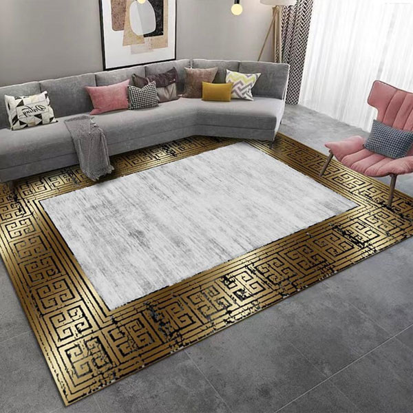 Brillant Embossed Machine Carpets with Gold Colored Designs, Beige & White Background, 2m x 3m