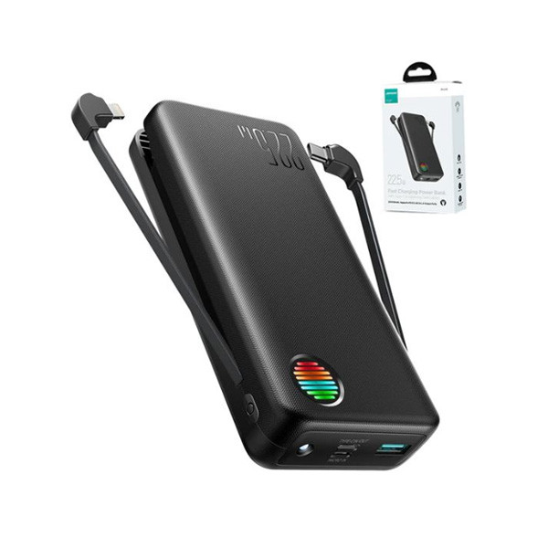 Joyroom 22.5W 20000mAh Power Bank With Dual Cables, Black Color, Model No. JR-L015