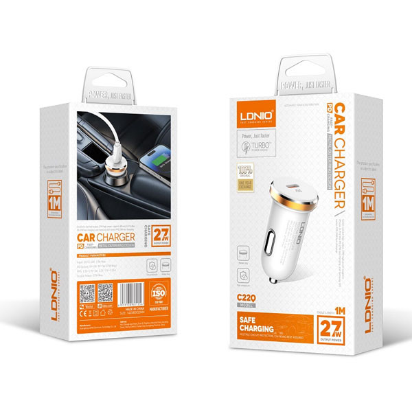 Ldnio 27W Mini Size USB-C Fast Car Charger, White, Model No. C22Q