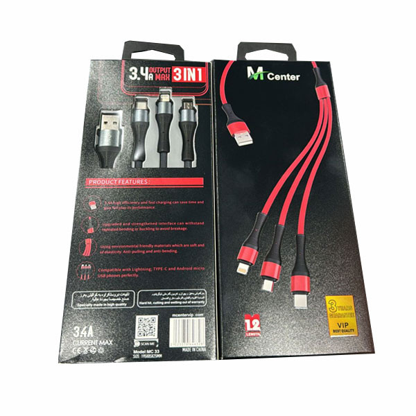M Center 3 in 1 Nylon Braided Multiple USB Fast Charging Cable Port Connectors, 3.4A, Red Color, 1.2m, 3 Years Warrany