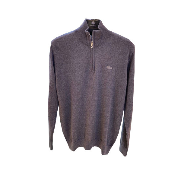 Lacoste Casual Fit Sweater for Men with Neck Zipper, Color Gray