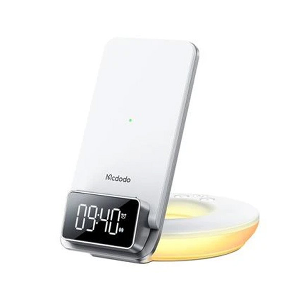 Mcdodo MDD 15W 4in1 Desktop Multifunction Wireless Charger Charging Stand with Night Light Alarm, White Color, Model No. CH-1610